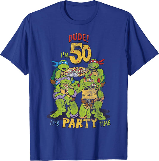 Teenage Mutant Ninja Turtles 50th Birthday Pizza Party T-Shirt - T-Shirt | Royal