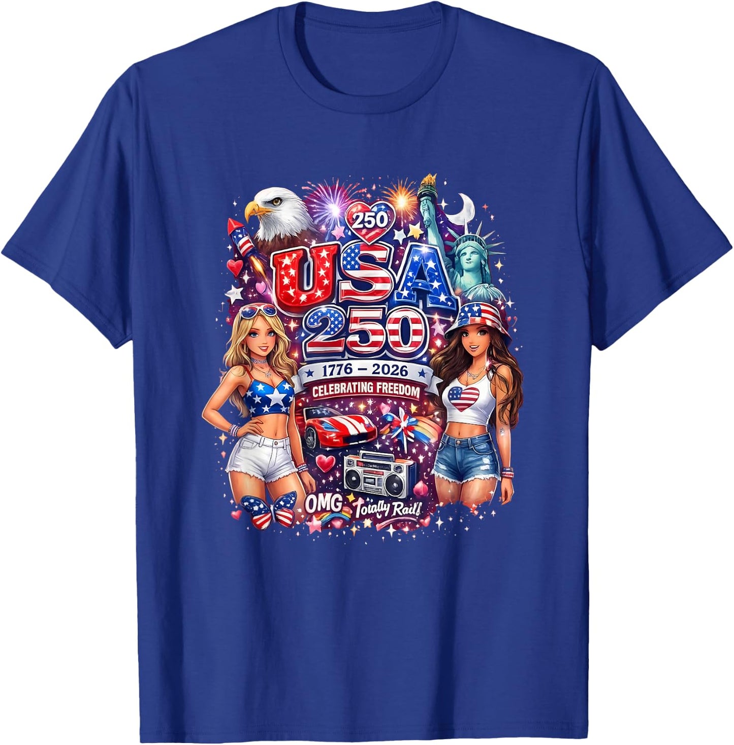 Totally Rad Freedom Celebration Liberty Fireworks Design T-Shirt - T-Shirt | Royal