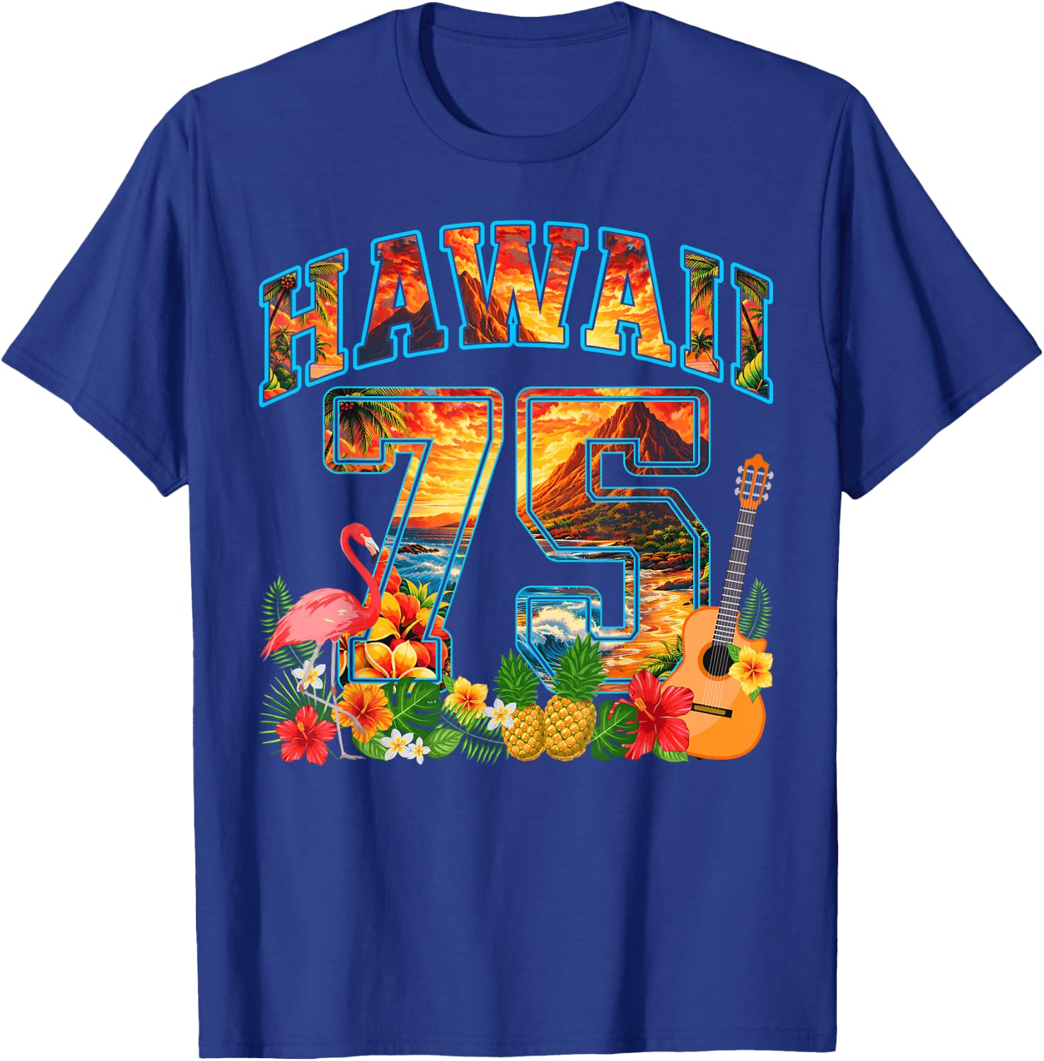 75th Birthday Party Hawaii Tropical Beach Summer Men Women T-Shirt - T-Shirt | Royal