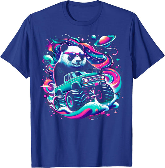 Cool Giant Panda Driving Monster Truck in Cosmic Space T-Shirt - T-Shirt | Royal