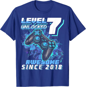 7th Birthday Boy Level 7 Gamer 7 Year Video Game Party T-Shirt - T-Shirt | Royal