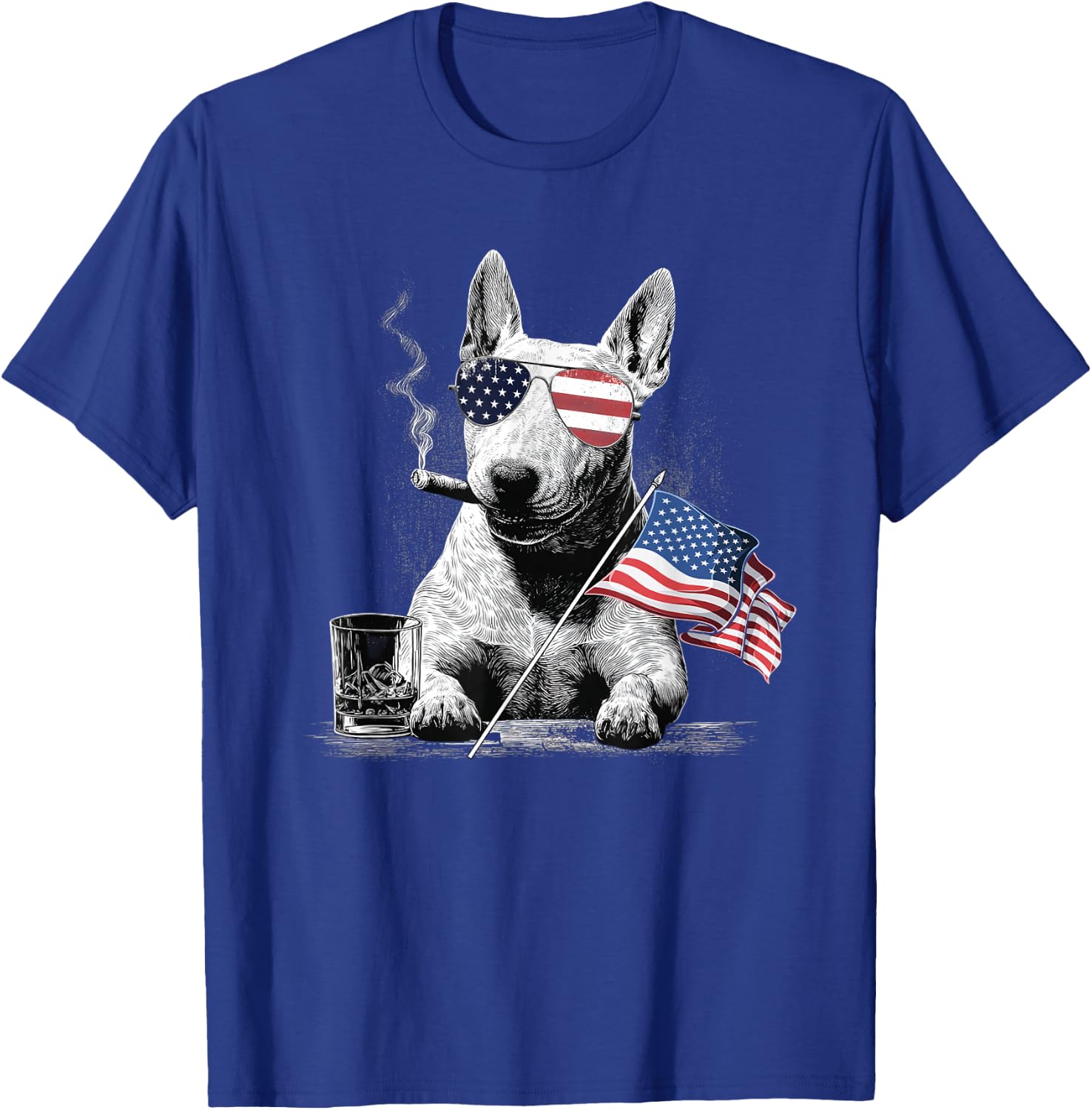 Bull Terrier Dog Dad Patriotic American Flag July Fourth T-Shirt - T-Shirt | Royal