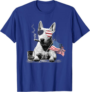 Bull Terrier Dog Dad Patriotic American Flag July Fourth T-Shirt - T-Shirt | Royal