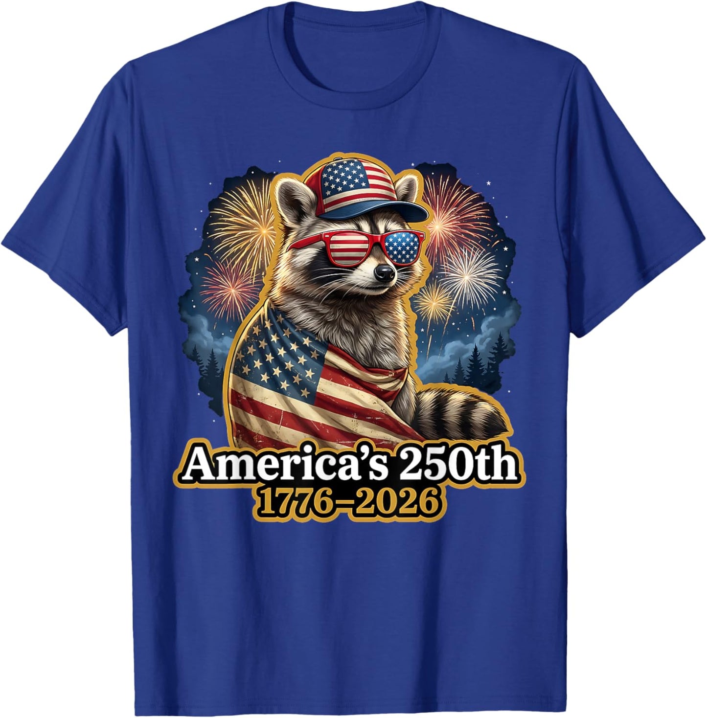 Raccoon 250th Anniversary 4th of July Patriotic USA Flag T-Shirt - T-Shirt | Royal
