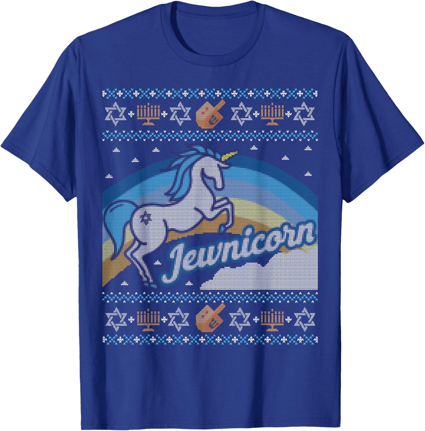 Funny Ugly Hanukkah Sweater Shirt Unicorn Jewnicorn T-Shirt - T-Shirt | Royal