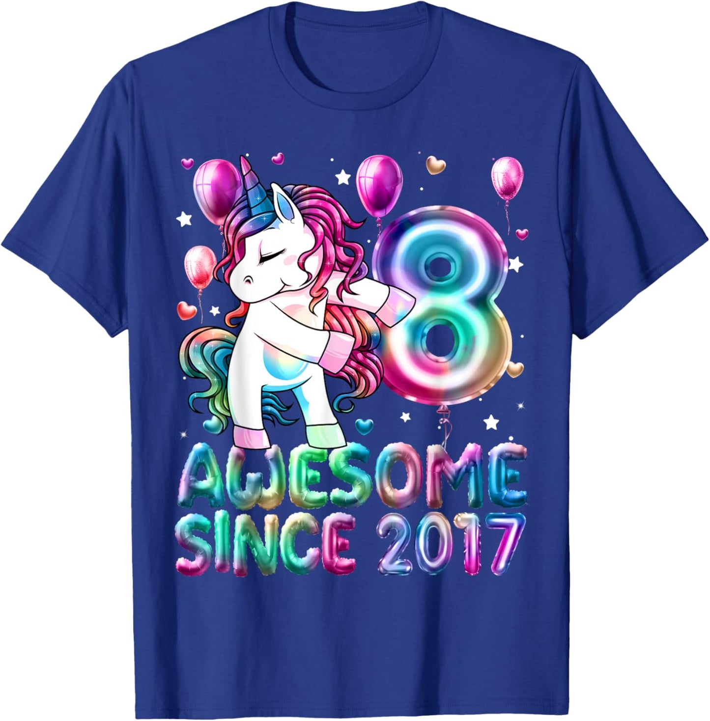 Flossing Unicorn 8 Year Old 8th Birthday Girl Unicorn Party T-Shirt - T-Shirt | Royal