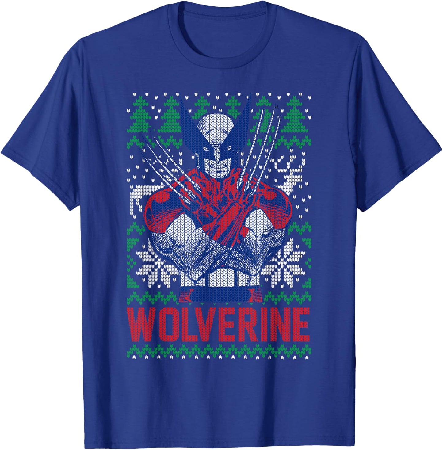 Marvel X-Men Wolverine Christmas Tree Ugly Sweater T-Shirt - T-Shirt | Royal