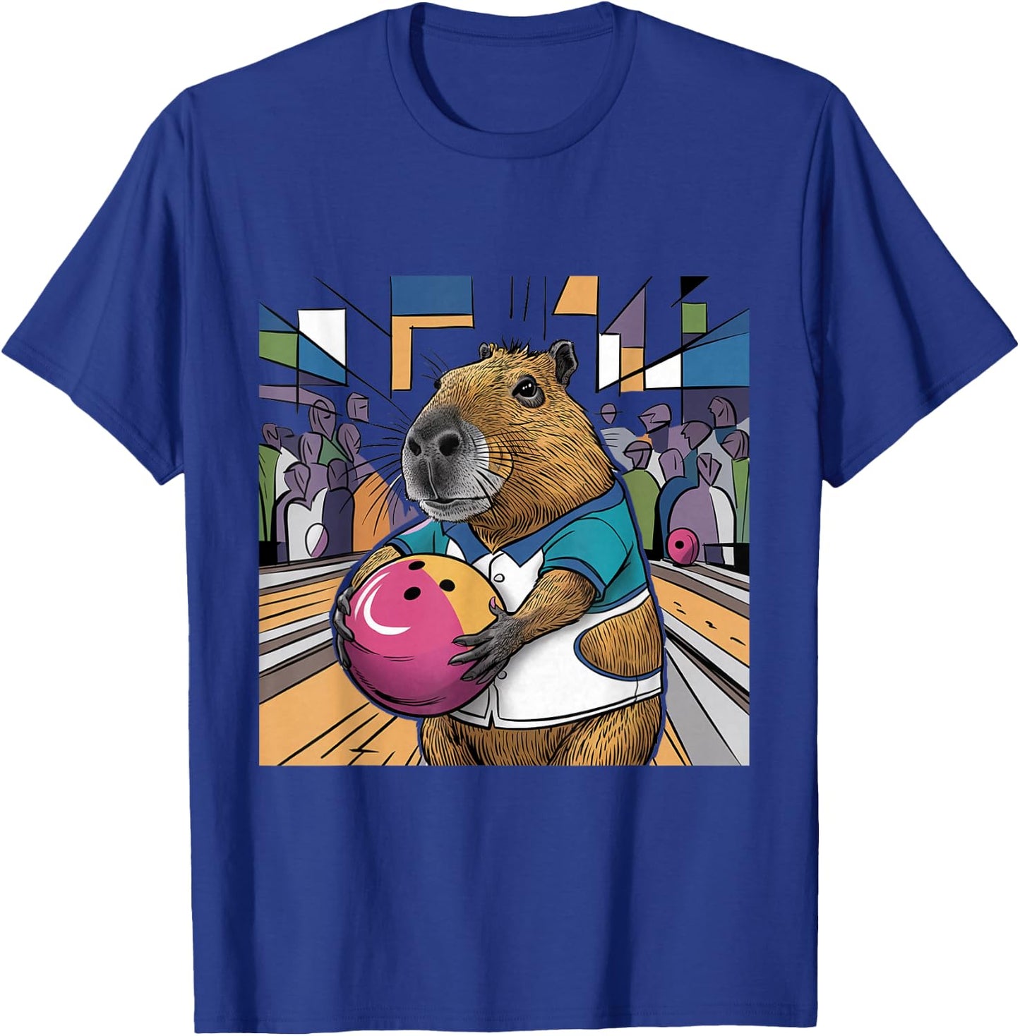 Smilefuntees Funny Capybara Bowling Sports Cartoon T-Shirt - T-Shirt | Royal