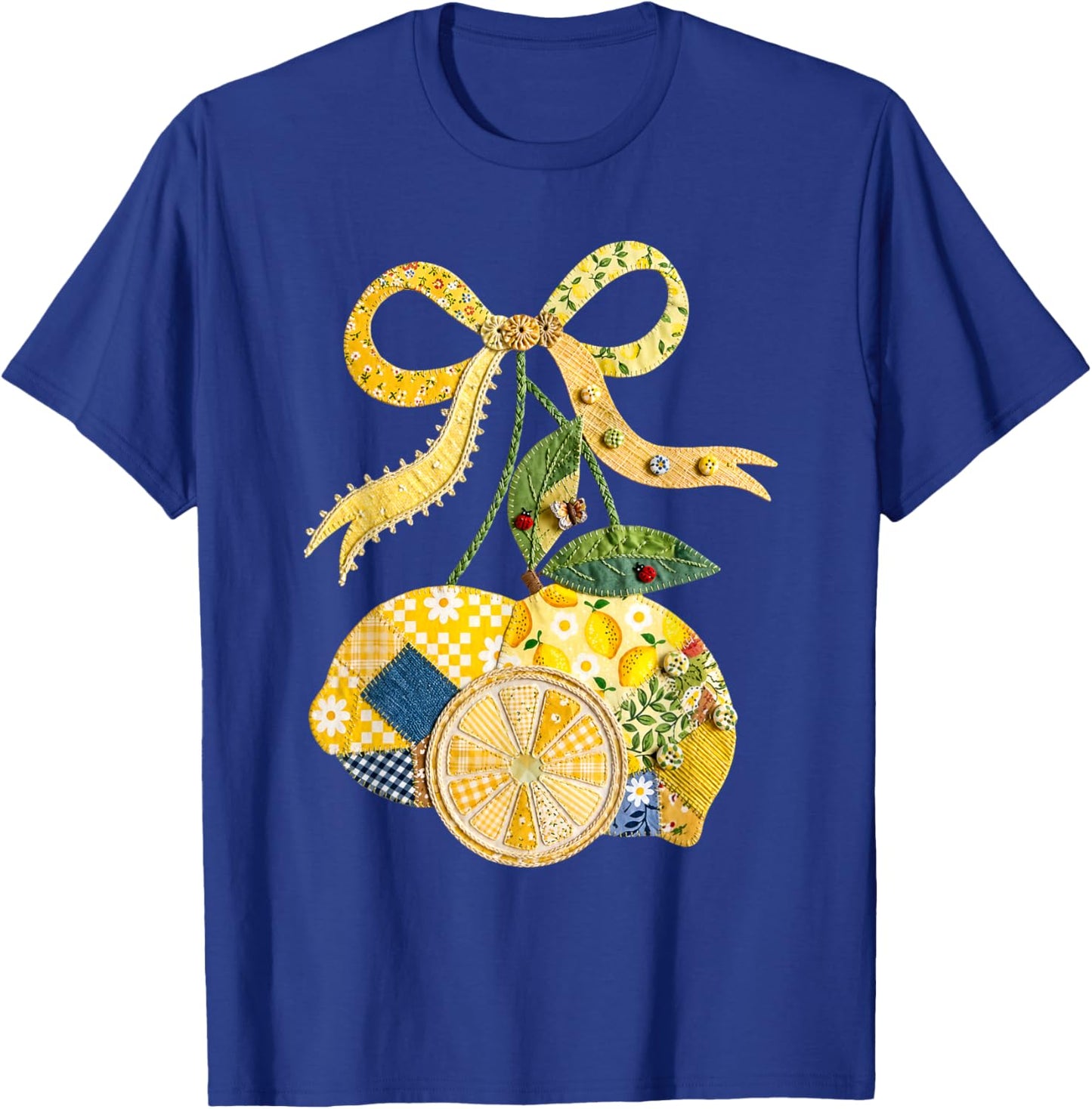Summer Vacation Lemon Patchwork Coquette Bow Hawaii Beach T-Shirt - T-Shirt | Royal