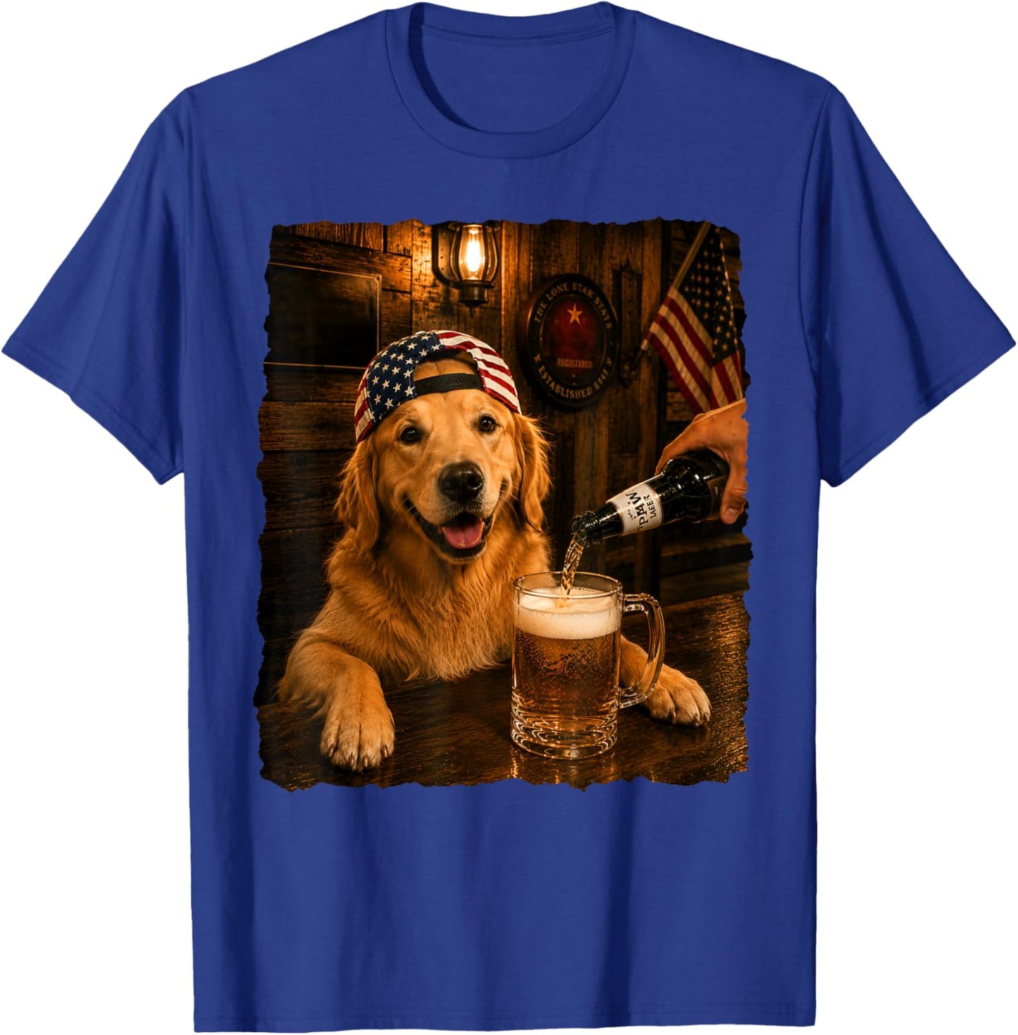 Golden Retriever Dog Meme Drinking Beer USA Flag 4th of July T-Shirt - T-Shirt | Royal