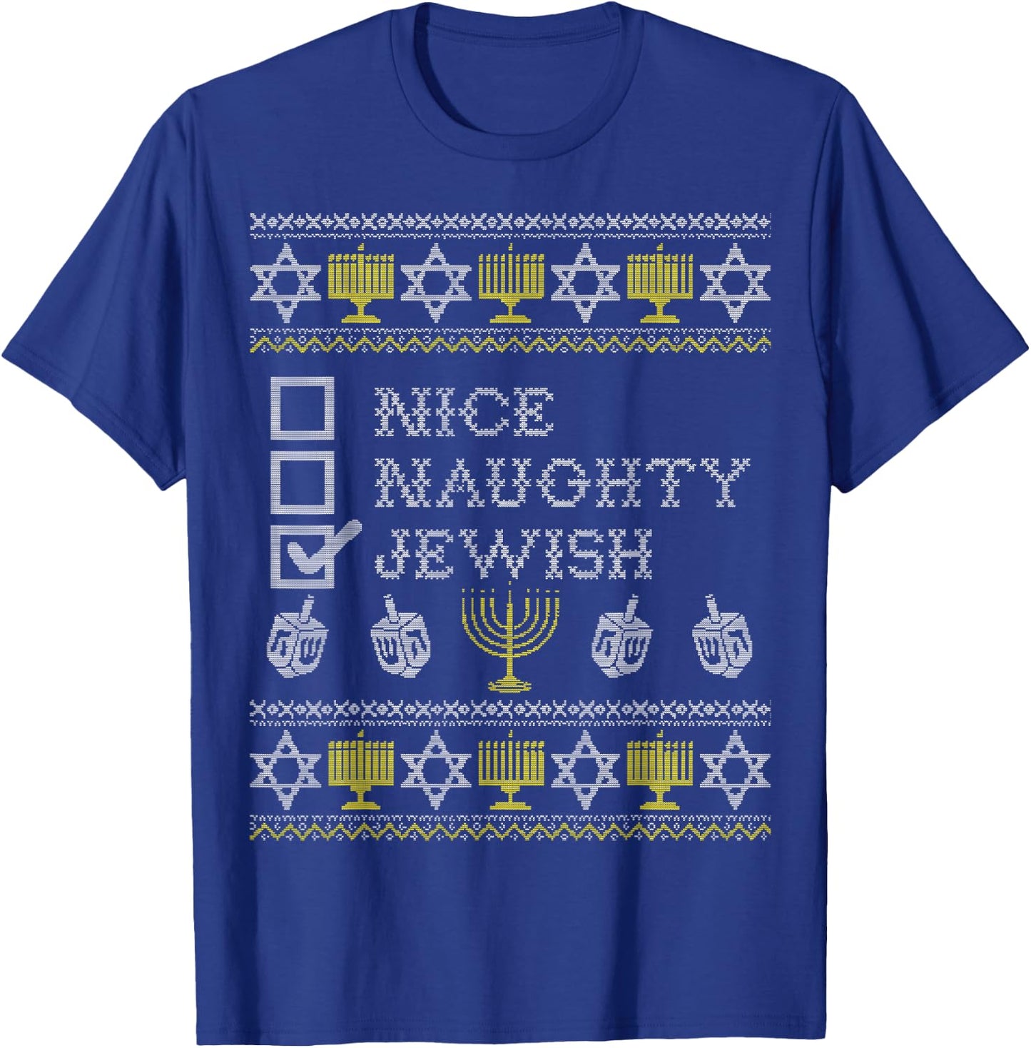 Nice Naughty Jewish Shirt, Funny Hanukkah Christmas Holiday T-Shirt - T-Shirt | Royal
