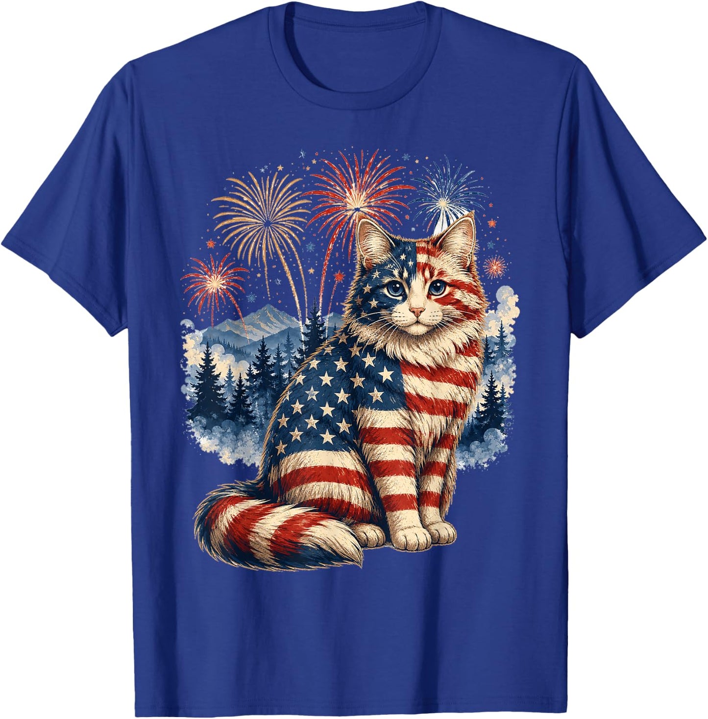 Patriotic Cat Firework 1776 2026 Gifts Women Kids T-Shirt - T-Shirt | Royal