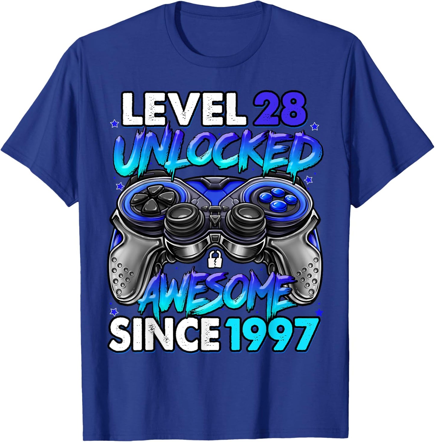 Level 28 Unlocked Awesome Since 1997 28th Birthday Gaming T-Shirt - T-Shirt | Royal