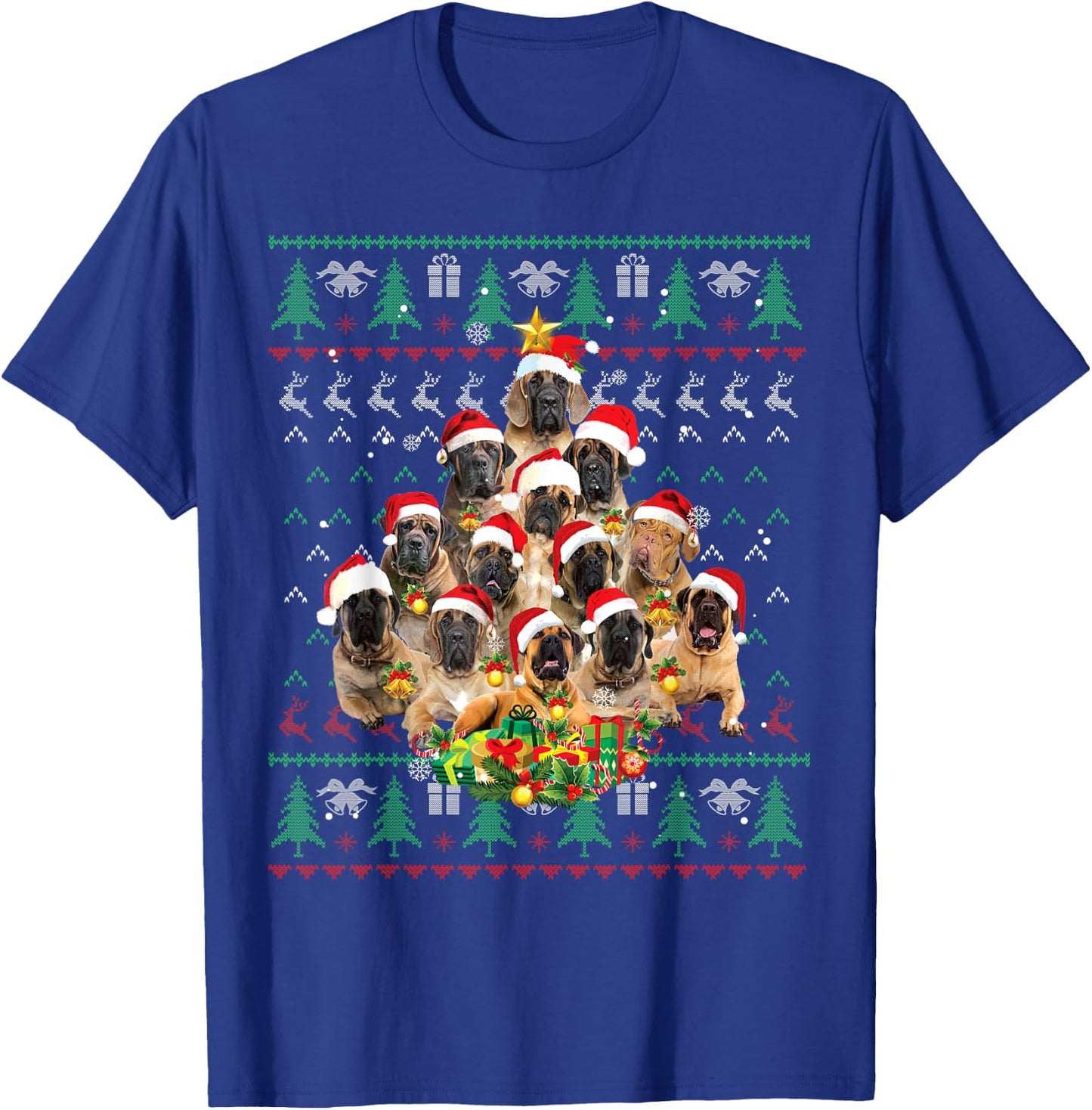 English Mastiff Christmas Tree Ugly Sweater Dog Xmas Women Kids T-Shirt - T-Shirt | Royal