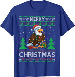 Ugly Xmas Sweater Style Lights Santa Eagle Christmas T-Shirt - T-Shirt | Royal