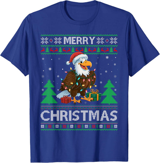 Ugly Xmas Sweater Style Lights Santa Eagle Christmas T-Shirt - T-Shirt | Royal
