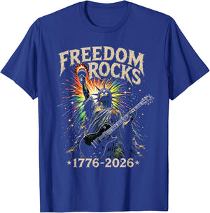 Freedom Rocks Statue of Liberty Guitar 1776-2026 250 Years T-Shirt - T-Shirt | Royal