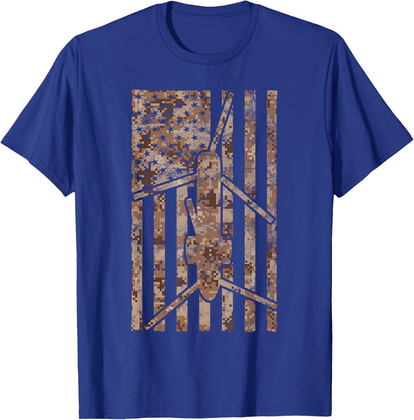 CH-46 Sea Knight Helicopter desert Camo Vintage Flag T-Shirt - T-Shirt | Royal