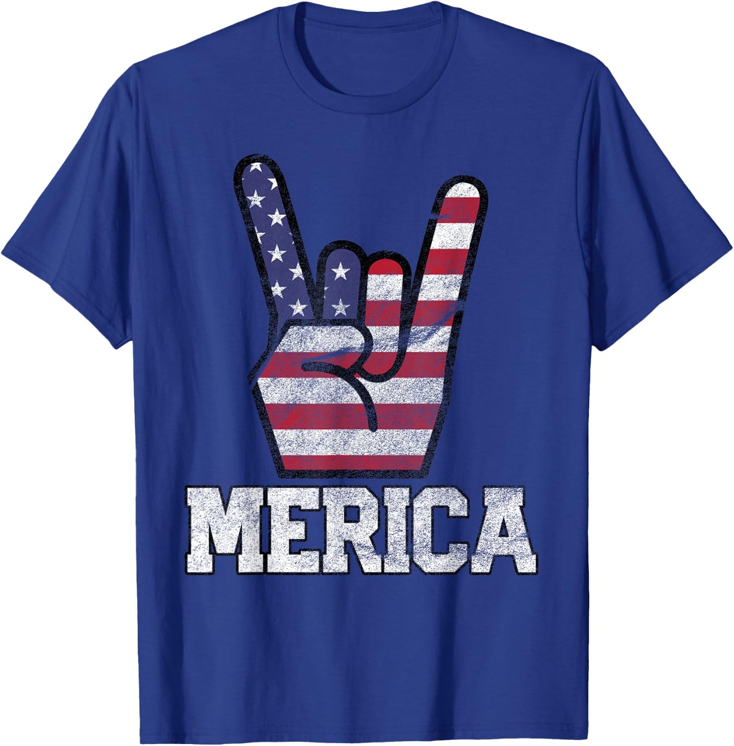 Merica Rock Sign 4th of July Vintage American Flag Retro USA Small T-Shirt - T-Shirt | Royal