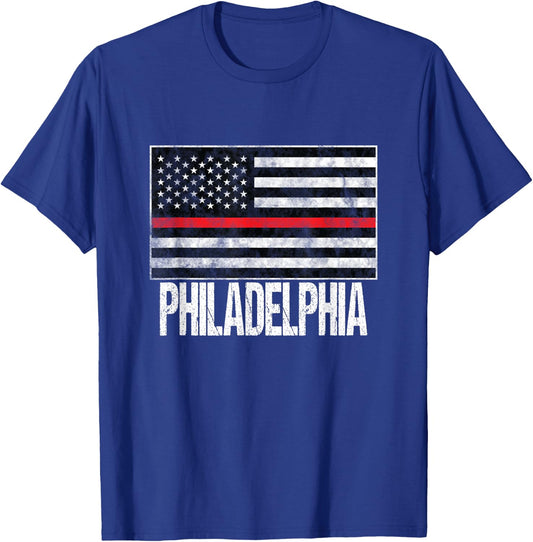 Thin Red LIne American Flag Philadelphia Firefighters Kids Men T-Shirt - T-Shirt | Royal