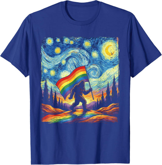 Bigfoot Starry Night Sasquatch Gay Pride LGBT Support T-Shirt - T-Shirt | Royal