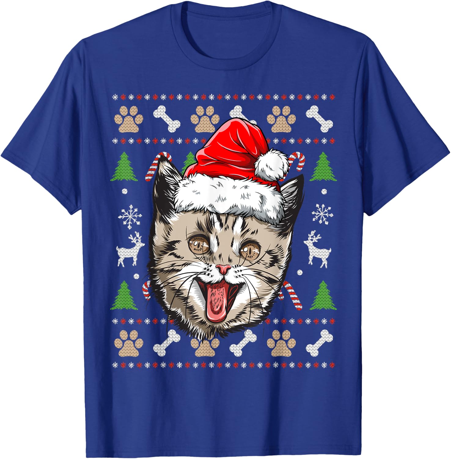 Cat Ugly Christmas Santa Hat Xmas Boys Kids Girls Catmas T-Shirt - T-Shirt | Royal