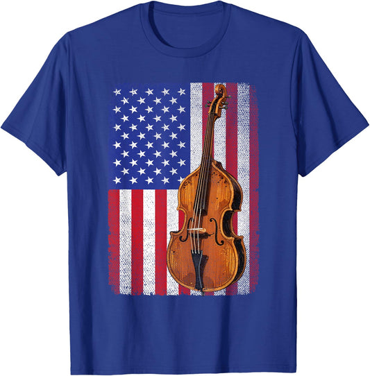 Upright Bass American Flag Patriotic Double Bass Fiddle T-Shirt - T-Shirt | Royal
