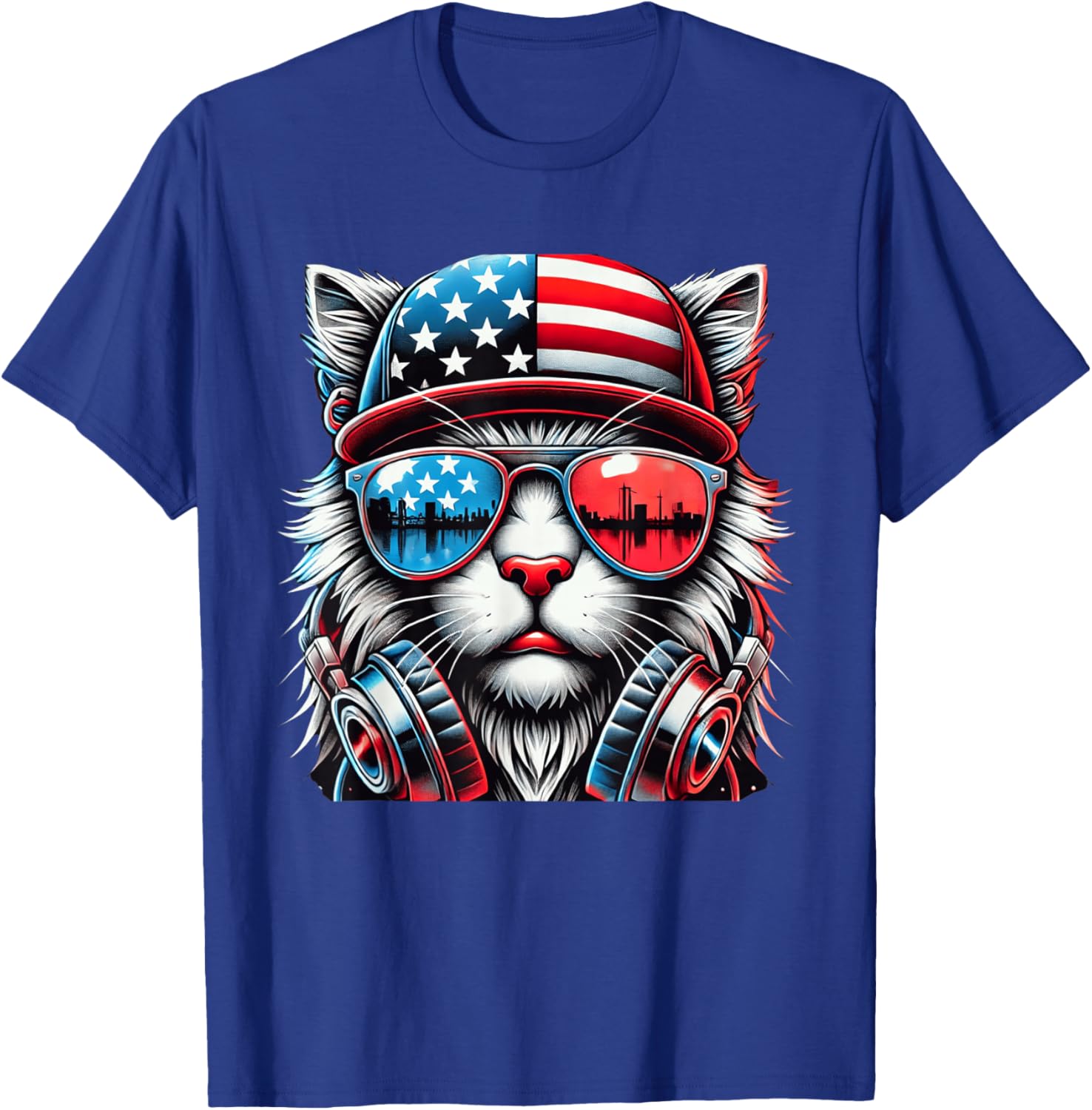 4th of July Cat USA Flag Patriotic Funny Men Boys Kids T-Shirt - T-Shirt | Royal
