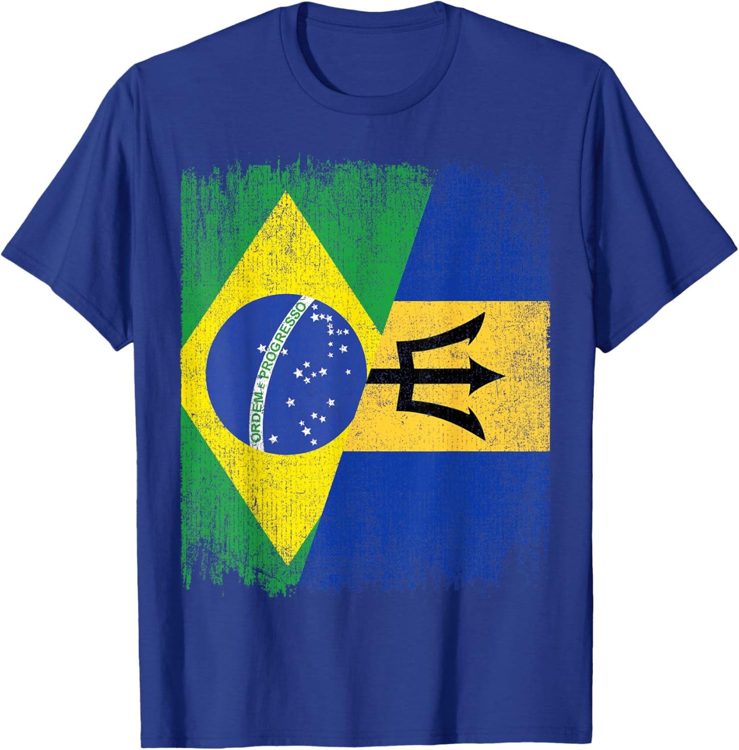 Half Brazil Barbados Split Flag Brazilian Barbadian Roots T-Shirt - T-Shirt | Royal