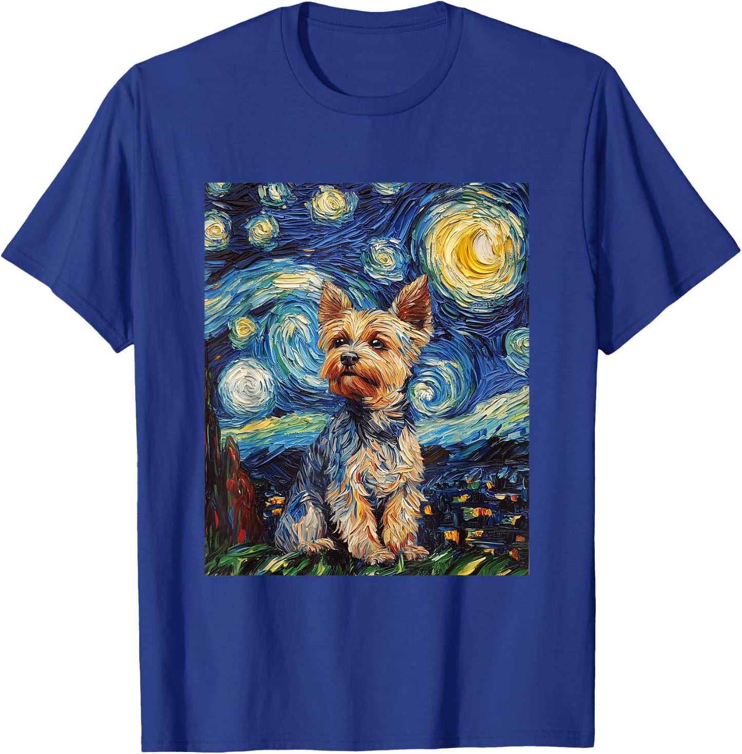 Yorkshire Terrier Yorkie Dog Van Gogh Style Starry Night T-Shirt - T-Shirt | Royal