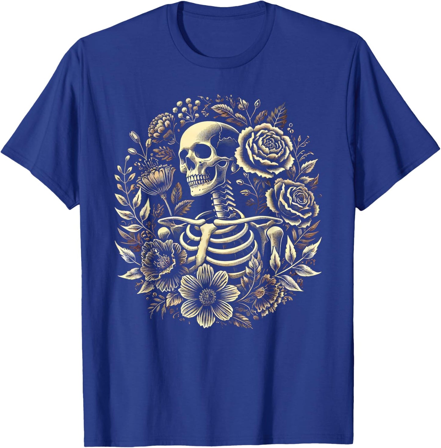 Floral Skeleton Flowers Goth Occult Death Dark Aesthetic T-Shirt - T-Shirt | Royal