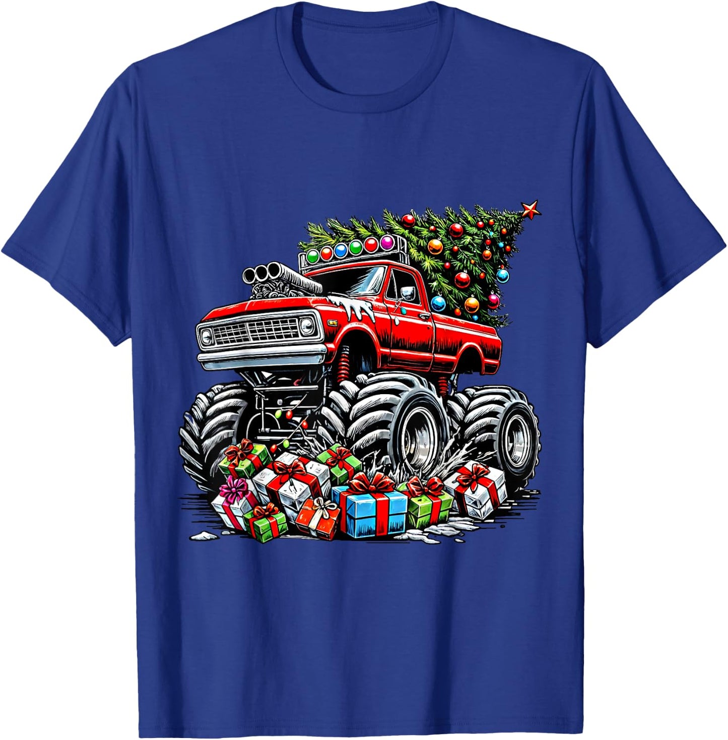 Monster Truck Crushing Christmas Tree Boys Kids Toddler T-Shirt - T-Shirt | Royal
