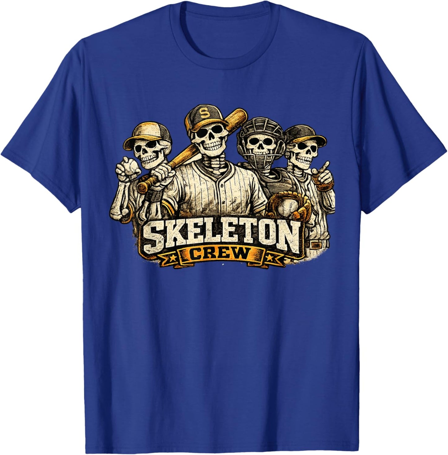 Skeleton Crew Baseball Halloween T-Shirt - T-Shirt | Royal