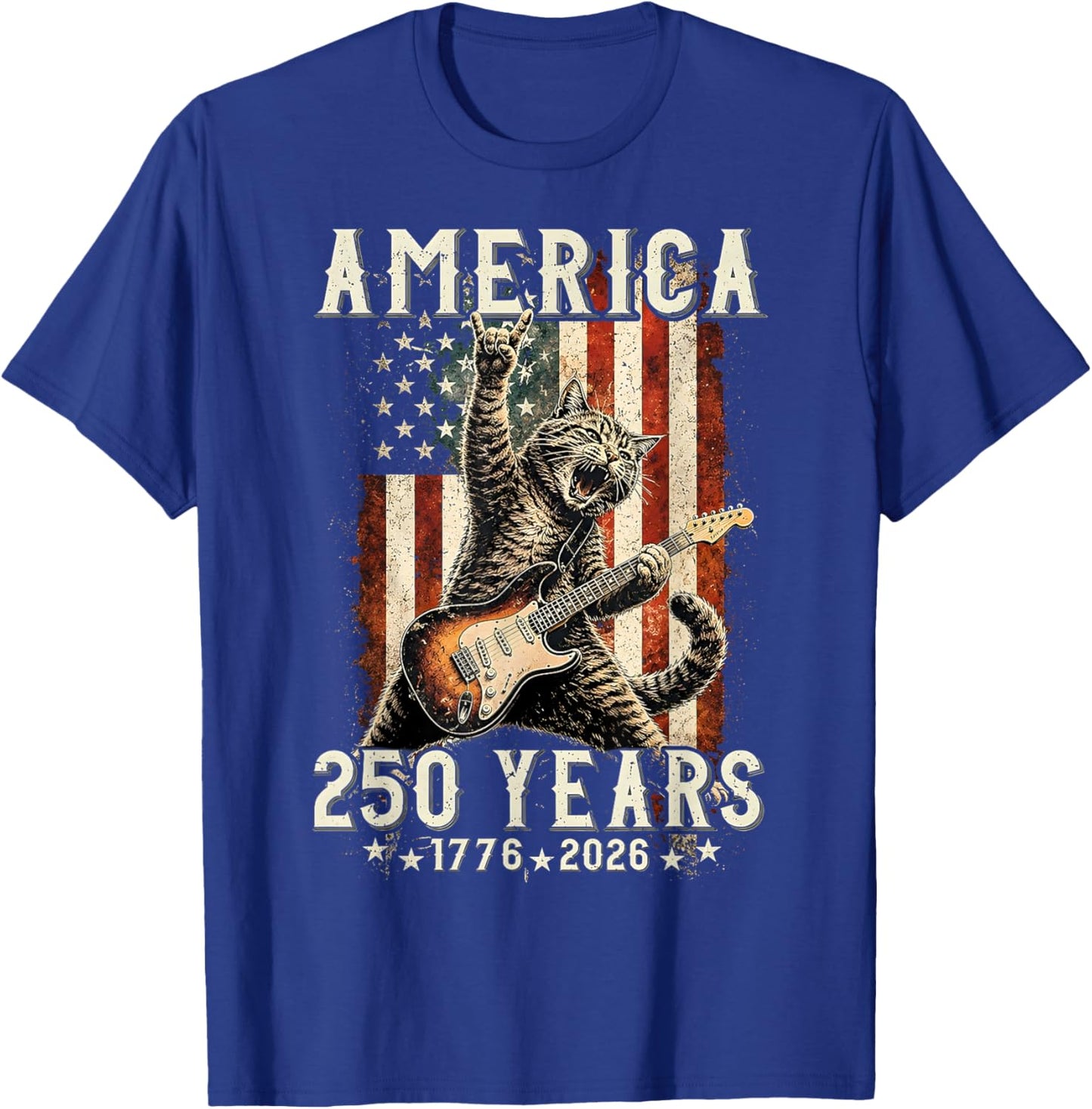 Retro Cat Playing Guitar Rock Star 250 Years Women T-Shirt - T-Shirt | Royal