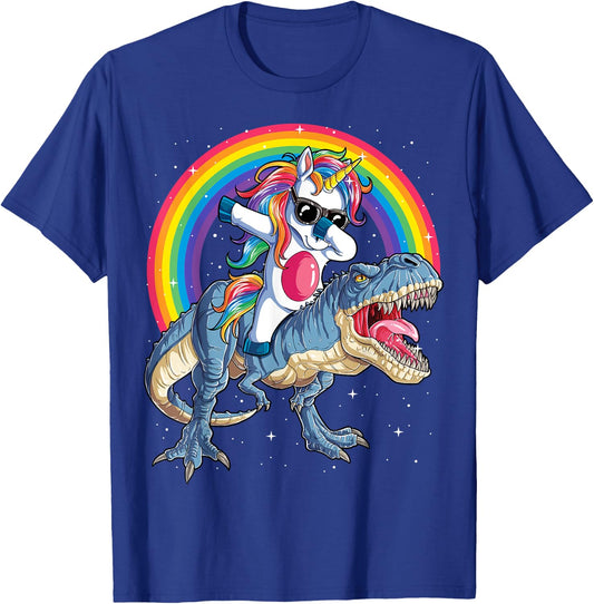Dabbing Unicorn Dinosaur T-rex Boys Girls Rainbow Galaxy T-Shirt - T-Shirt | Royal