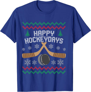 Happy Hockeydays Ice Hockey Fan Ugly Christmas Sweater T-Shirt - T-Shirt | Royal