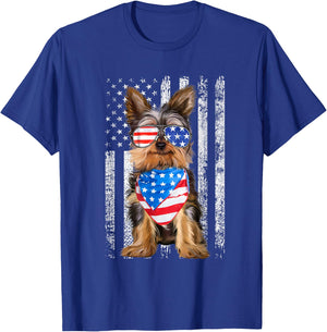 Yorkshire American Flag Patriotic Yorkie Dog 4th of July T-Shirt - T-Shirt | Royal