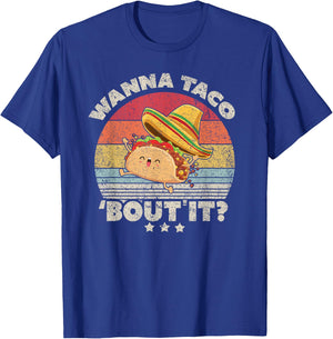 Funny Taco Wanna Taco Bout It Shirt Vintage T-Shirt - T-Shirt | Royal