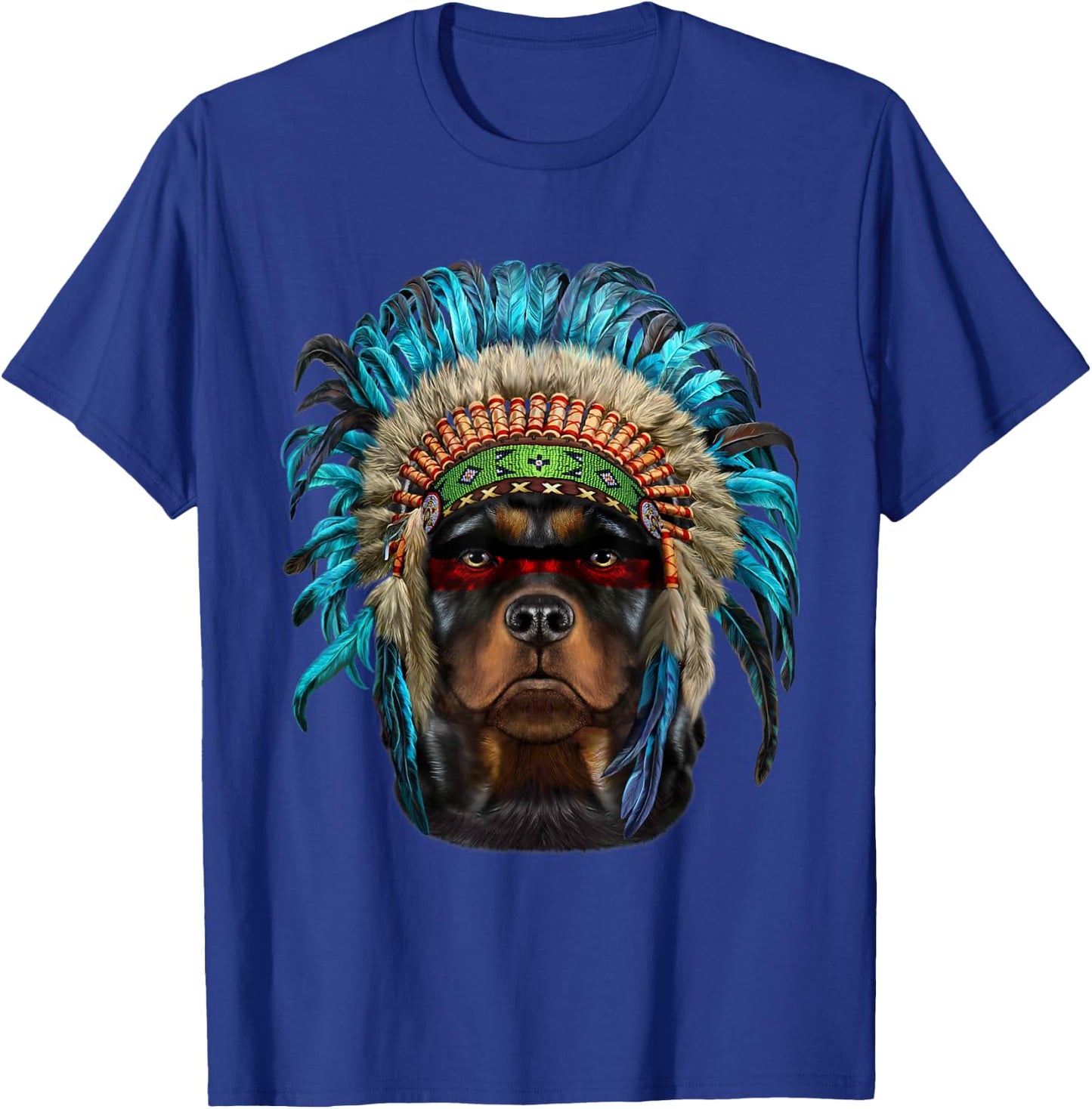 Rottweiler Dog wearing Native American Indian Headdress Men Women Kids T-Shirt - T-Shirt | Royal