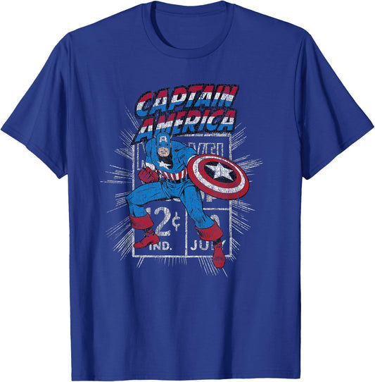 Marvel Avengers Captain America Comic Vintage Sketch T-Shirt - T-Shirt | Royal