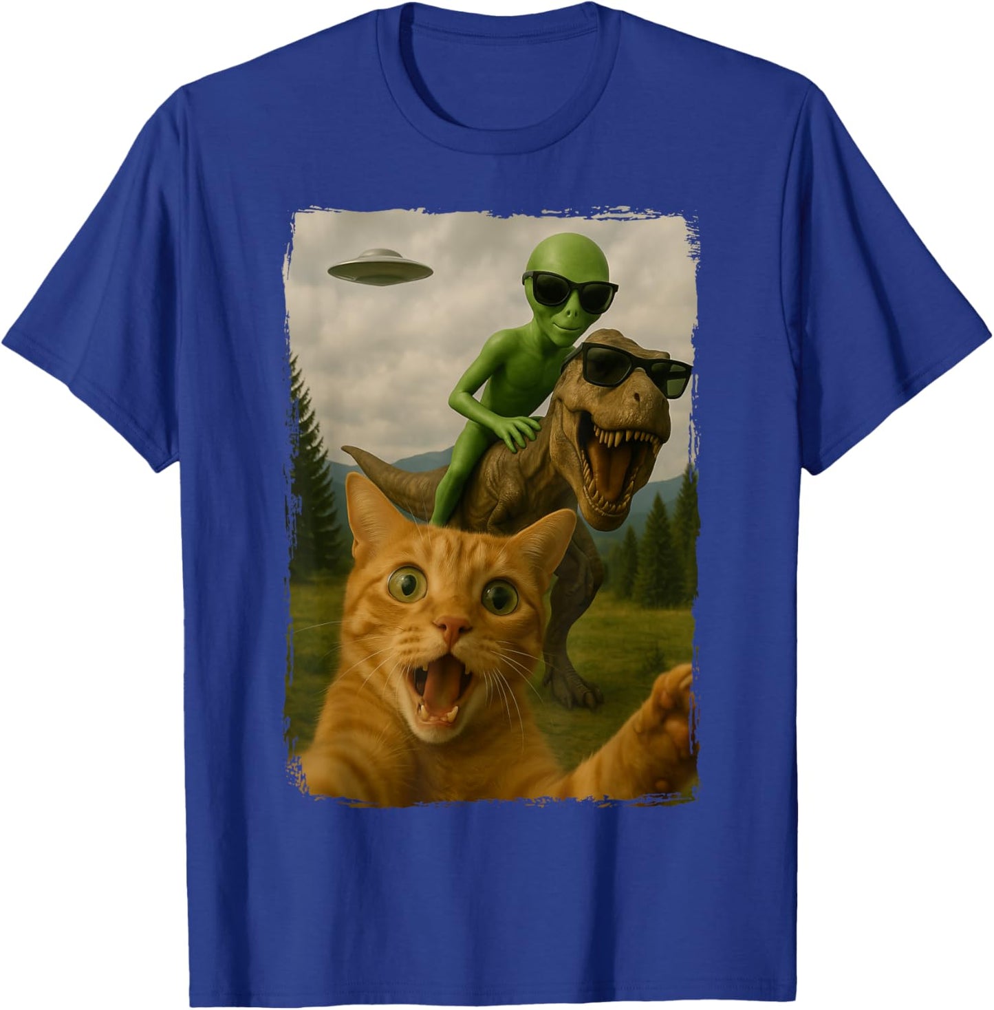 Cat T-Rex Alien Ufo Selfie Women T-Shirt - T-Shirt | Royal