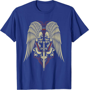 Skull Motorcycle Biker Medieval Sword Angel Wings Goth T-Shirt - T-Shirt | Royal