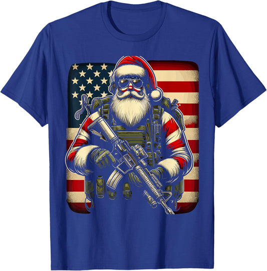 Patriotic American Santa Soldier Christmas Veteran Military T-Shirt - T-Shirt | Royal