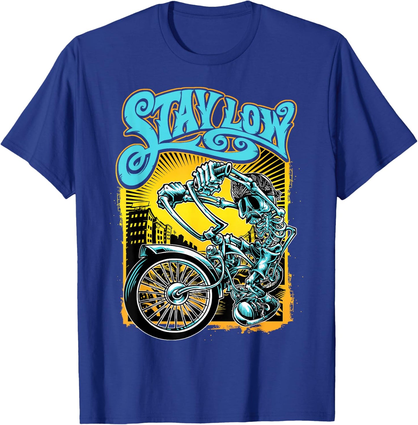 Stay Low Biker Shirt, Latino Skeleton Chopper , Cycle T-Shirt - T-Shirt | Royal