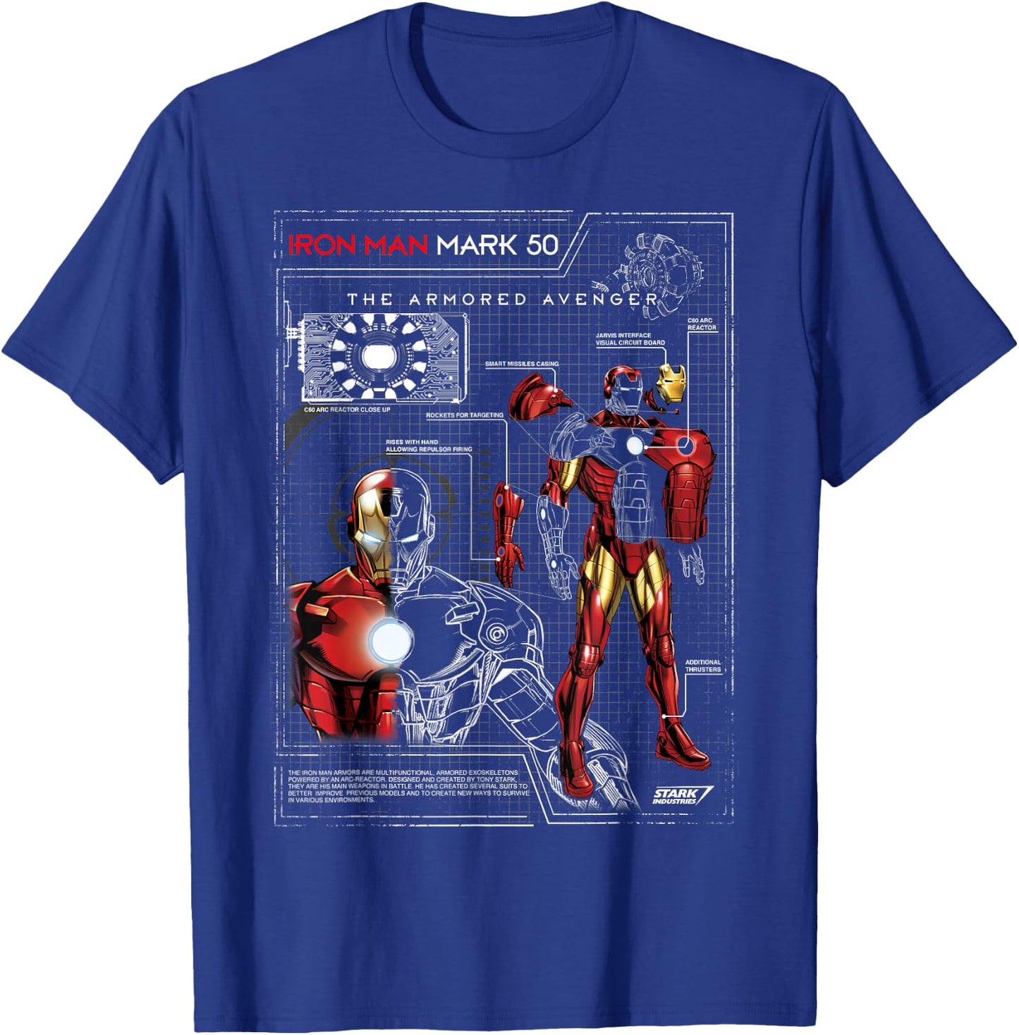 Iron Man Armor Plated Suit Blue Print Schematic T-Shirt - T-Shirt | Royal