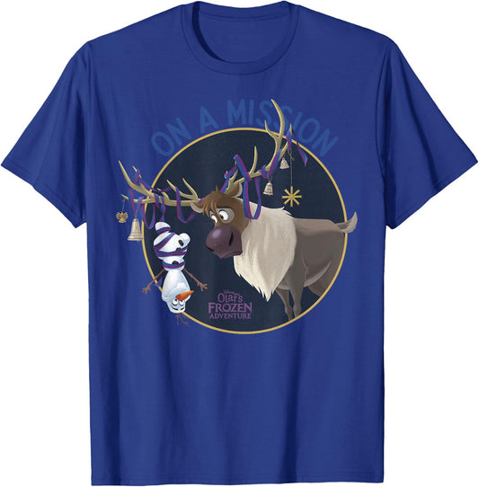Disney Frozen Olaf Sven Ribbon Bells Circle Design T-Shirt - T-Shirt | Royal