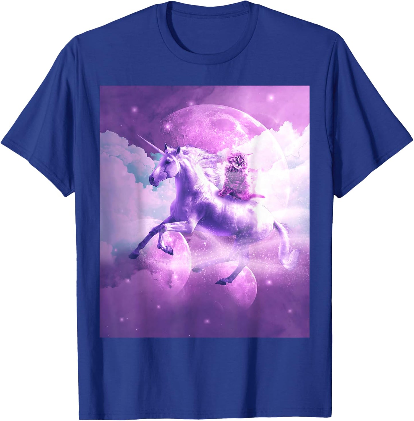 Kitty Cat Riding On Flying Space Galaxy Unicorn T-Shirt - T-Shirt | Royal