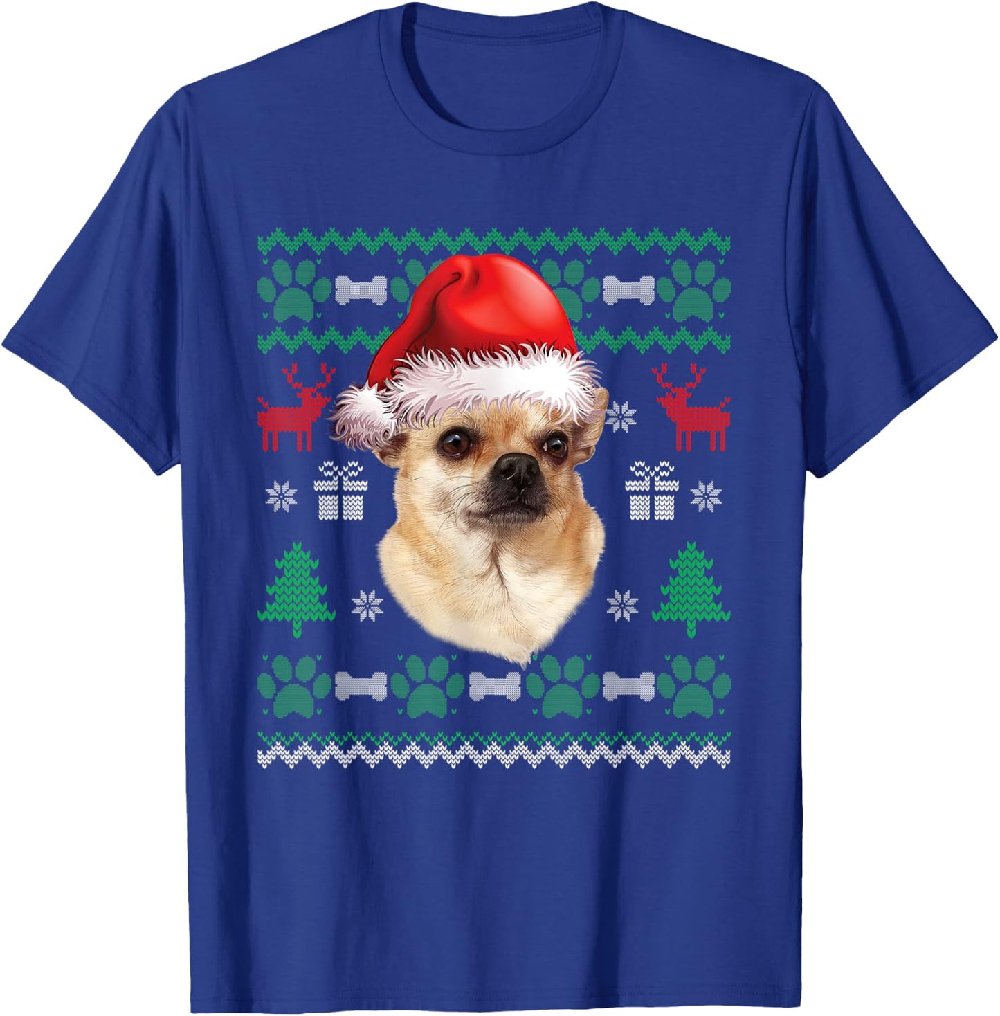 Chihuahua Santa Hat Christmas Ugly Sweater Pajama T-Shirt - T-Shirt | Royal