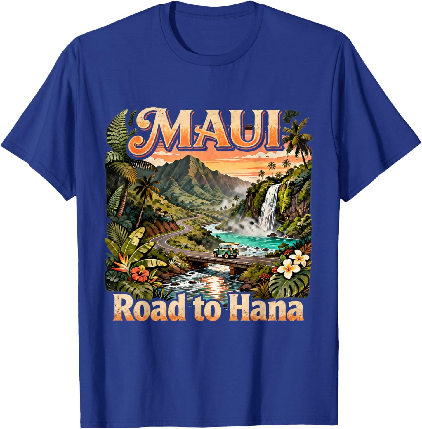 Vintage Maui Road to Hana Waterfall Tropical Summer Souvenir T-Shirt - T-Shirt | Royal