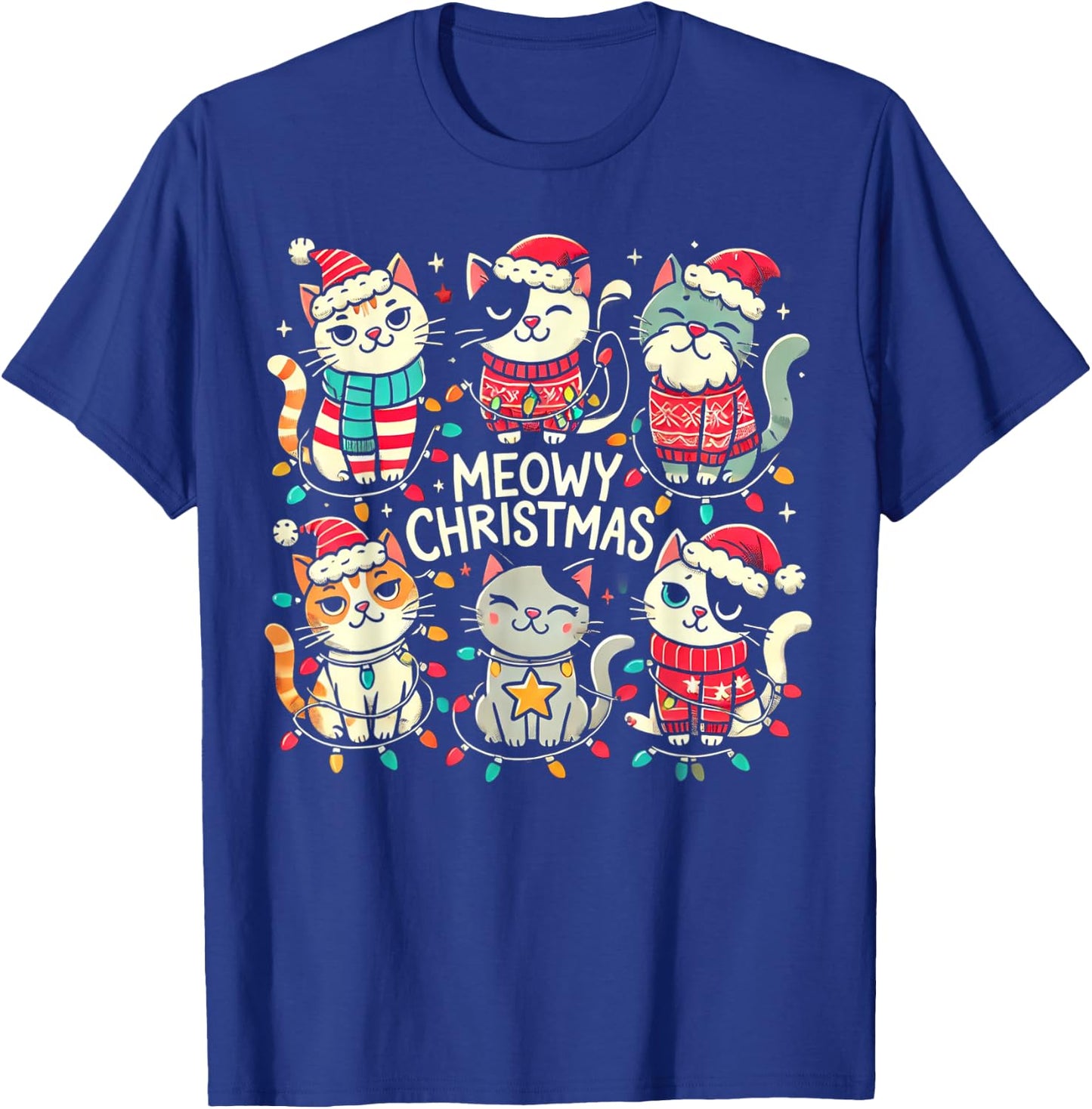Cute Christmas Cats in Festive Outfits Design with Holiday T-Shirt - T-Shirt | Royal